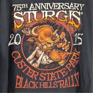 75th Sturgis Rally 2015 2XL Gildan T-Shirt Mens Black Graphic Tee Front Back
